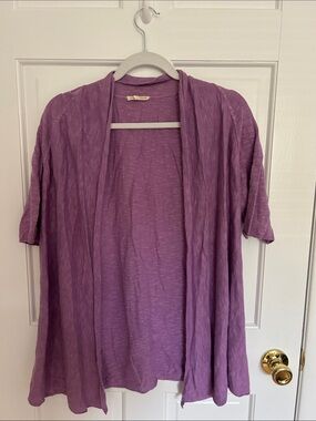 Eileen Fisher Lavender Open-Front Short-Sleeve Cardigan